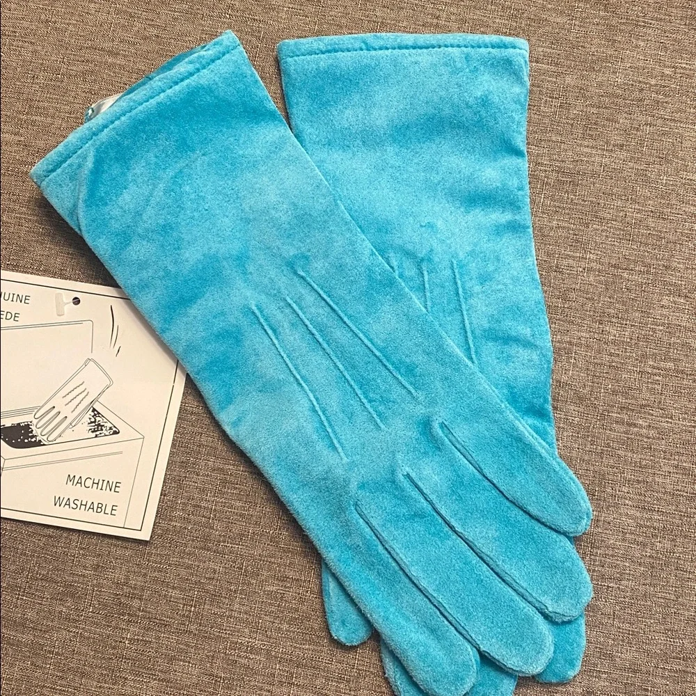 Lizden turquoise suede gloves machine washable Medium NWT